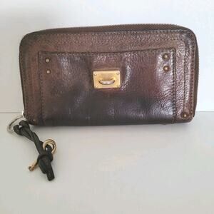 Chloe Paddington Brown Leather Large Wallet Missing Lock Zip Around